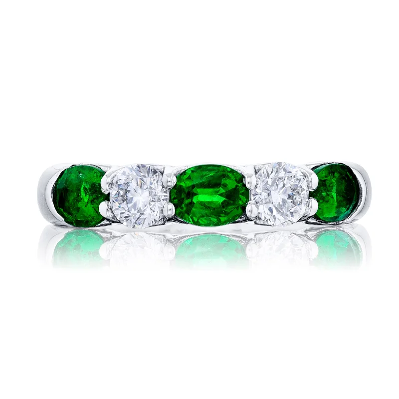 Classic Titanium Wedding Bands For Men-JB Star Emerald & Diamond Anniversary Band Ring Platinum