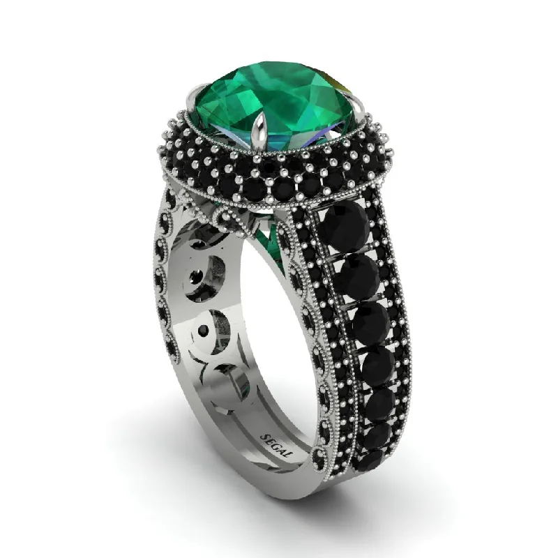 Simple Wedding Rings For Minimalist Brides-Emerald Radiant Majesty Pave Engagement Ring - Cataleya No. 36