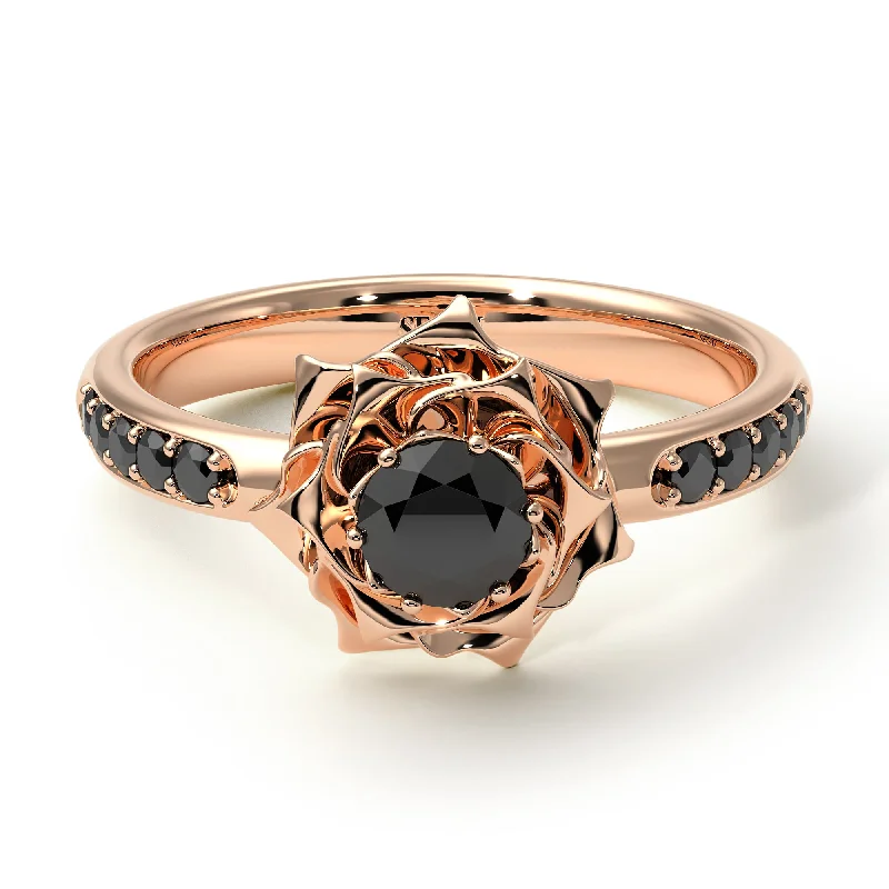 Beautiful Cocktail Rings For Evening Fashion-A lady's Rose Black Diamond Ring - Elena no. 14