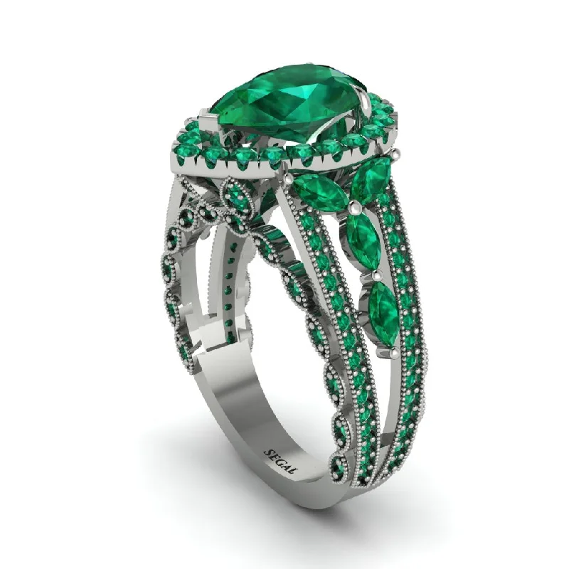 Unique Personalized Wedding Rings For Couples-Emerald Imperial Blossom Engagement Ring - April No. 21