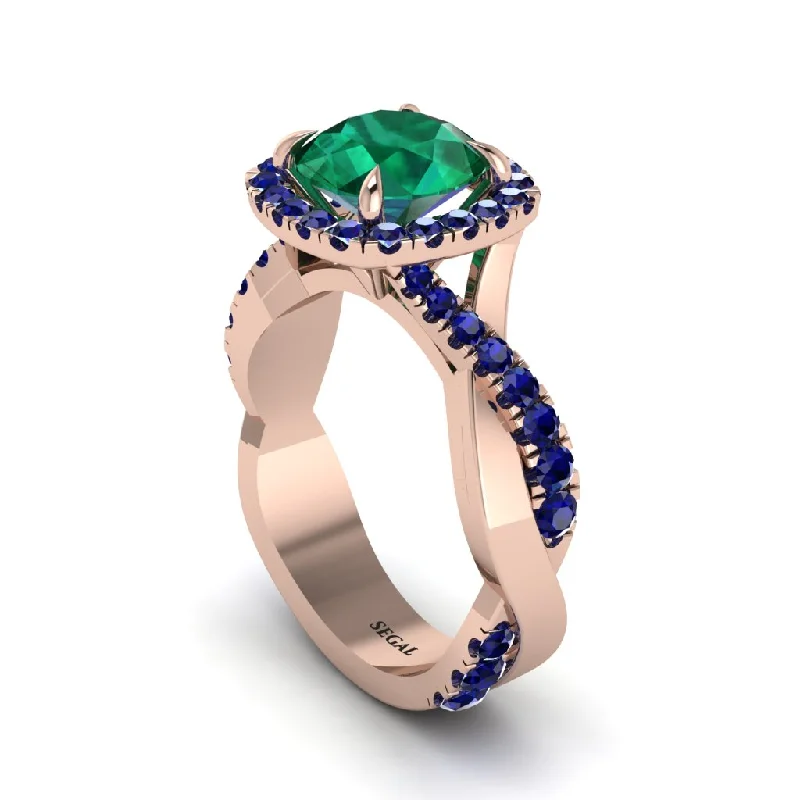 Fashionable Stackable Silver Rings For Trendy Looks-Emerald Twist Shank Halo Engagement Ring - Cheyenne No. 65