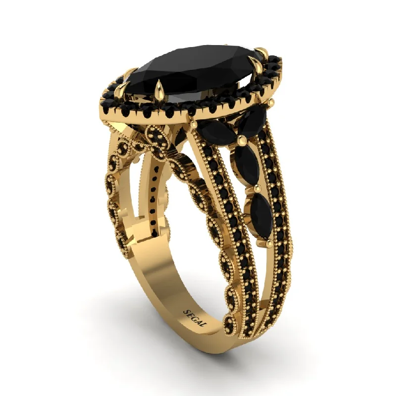 Elegant Gold Cocktail Rings For Evening Wear-Black Diamond Majestic Splendor Engagement Ring - Antonella No. 37