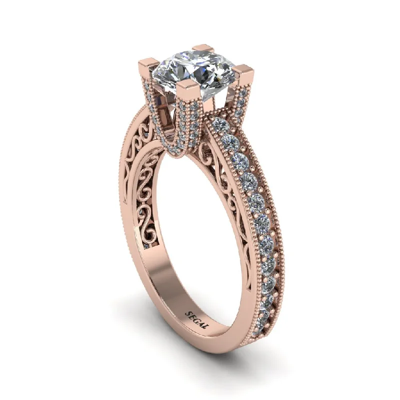 Beautiful Solitaire Rings For Engagement-Diamond Scrollwork Vintage Filigree Engagement Ring - Abby No. 2