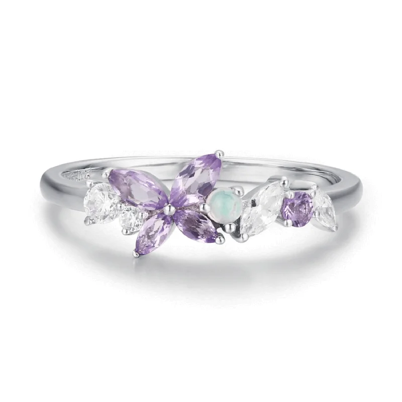 Beautiful Wedding Rings For Couples-Monarch Butterfly Amethyst Opal Ring