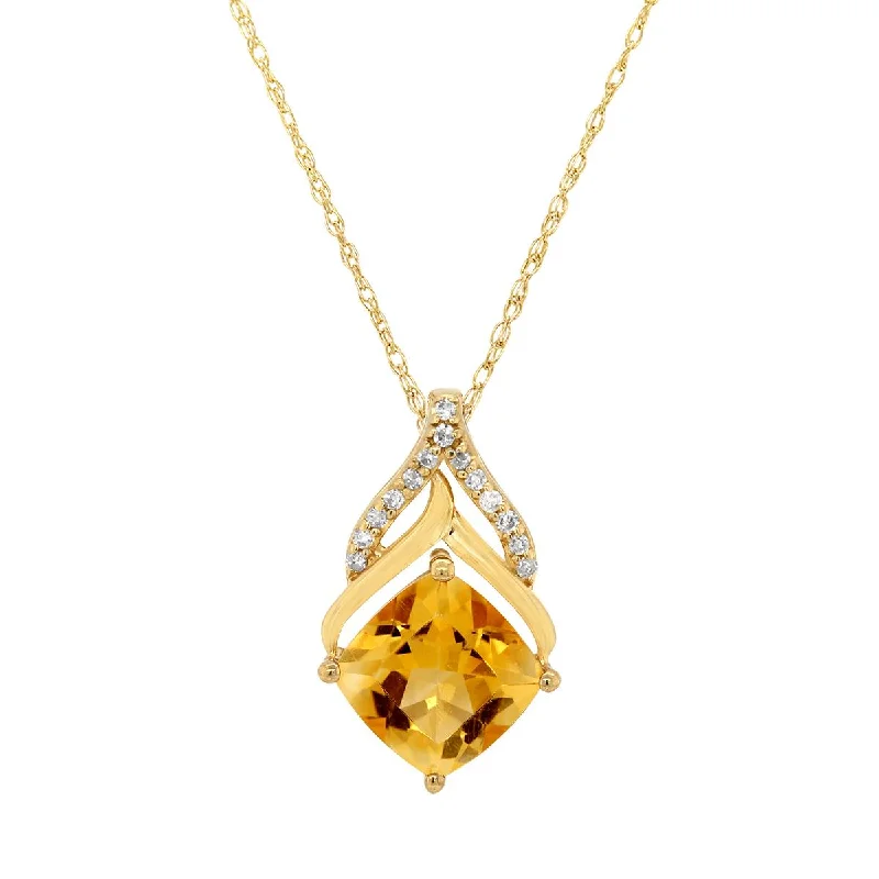 Elegant Diamond Chain Necklaces For Glamorous Fashion-YELLOW GOLD NECKLACE WITH CITRINE AND DIAMOND PENDANT, .06 CT TW