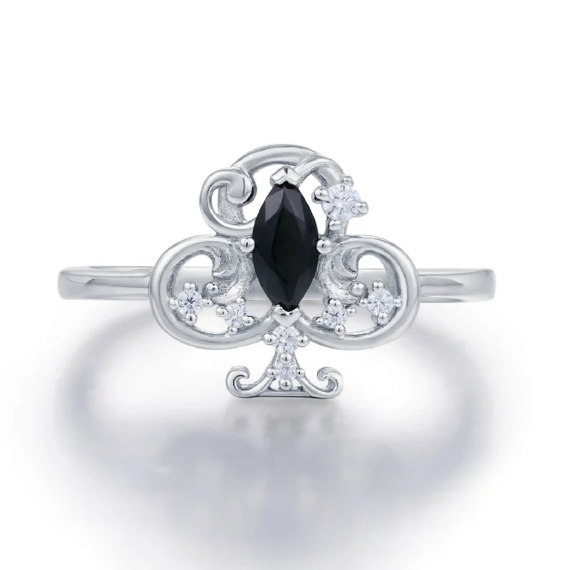 Elegant Gemstone Engagement Rings For Brides-Clover Club Black Onyx Ring