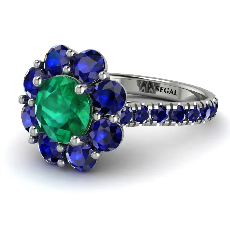 Fashionable Gold Rings For Casual Wear-Glamorous Emerald Halo Engagement Ring - Amaya No. 66