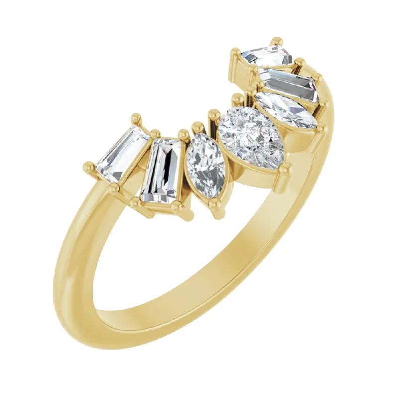 Unique Stackable Rings For Custom Jewelry-14K Yellow Gold Baguette Diamond Contour Band Ring Jacket