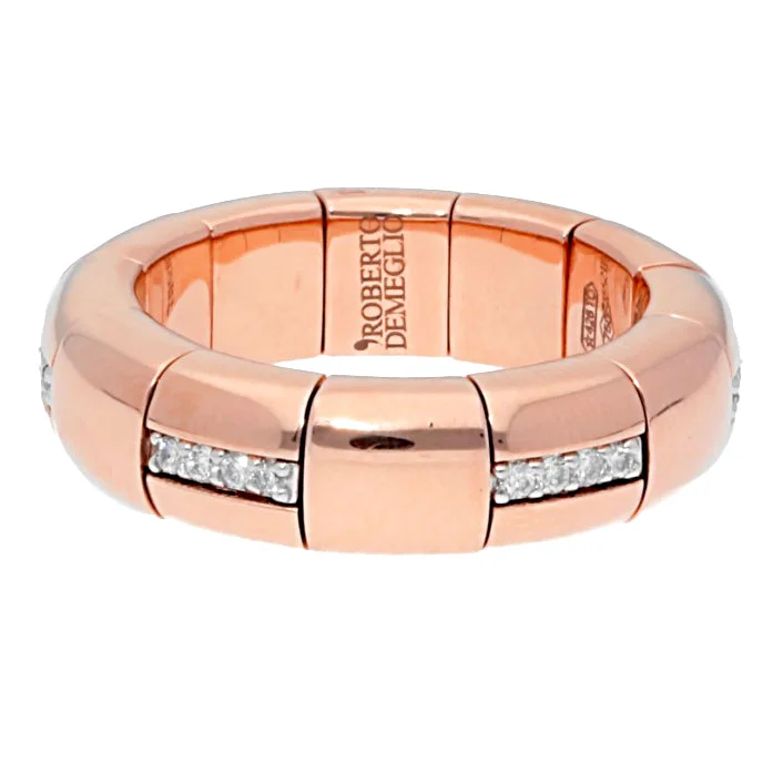 Custom Diamond Wedding Rings For Brides-Roberto Demeglio Pura Oro Rose Gold Ring with Eternity Horizontal Diamond Bars