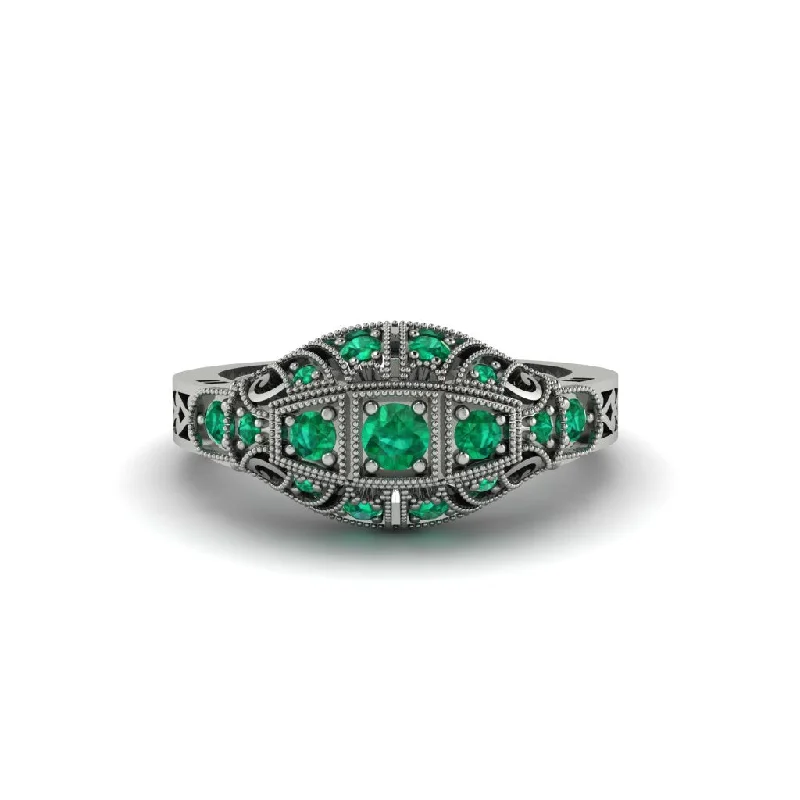 Simple Wedding Rings For Timeless Style-Emerald 3-Stones Art Deco Engagement Ring - Aniyah No. 6