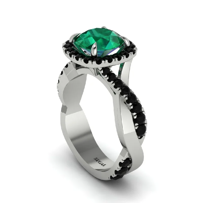 Custom Birthstone Rings For Personalized Jewelry-Emerald Twist Shank Halo Engagement Ring - Cheyenne No. 36