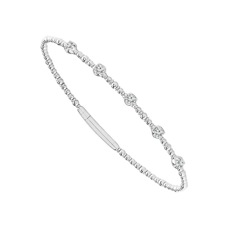 Bangles For Special Occasions Gifts-1/3 Ctw Flexible Diamond Bangle Bracelet in 14 Karat White Gold