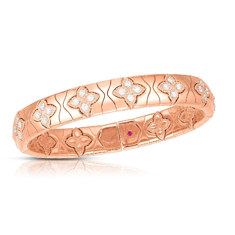 Bangles For Women-Royal Princess Flower Narrow Bangle with Diamond Flowers