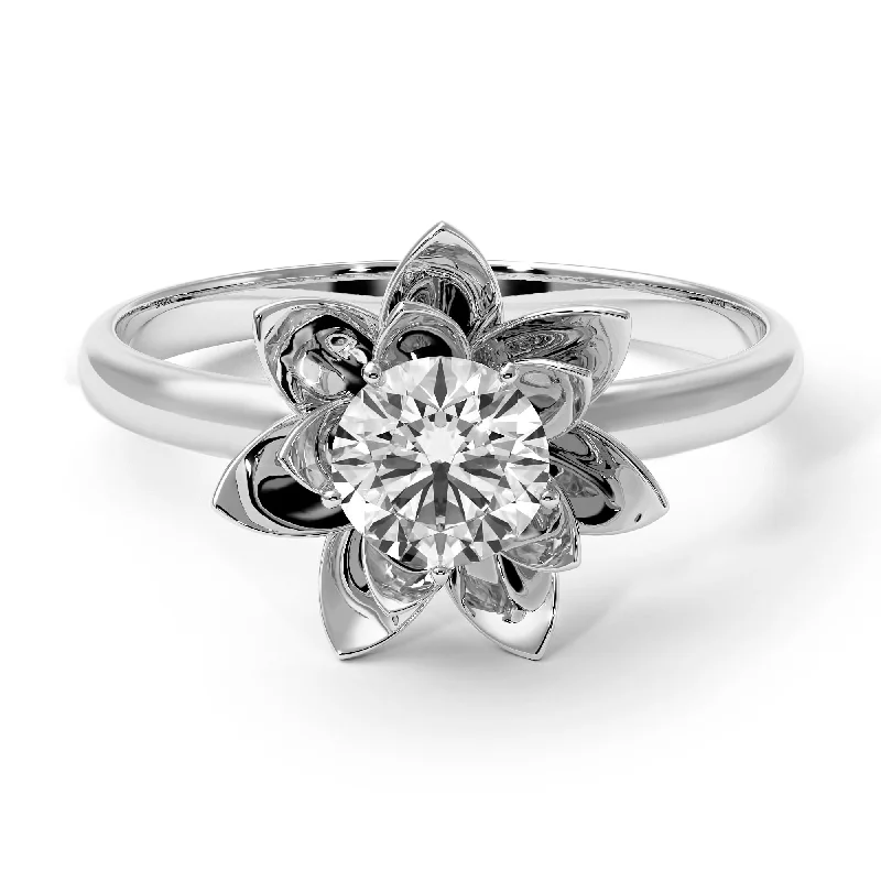 Vintage Wedding Rings For Classic Brides-Lotus Flower Solitaire Diamond Ring - Lotus no. 3