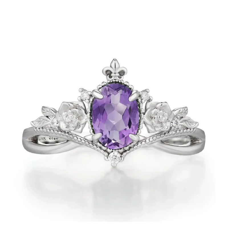 Custom Diamond Wedding Rings For Brides-Petal Mist Amethyst Ring