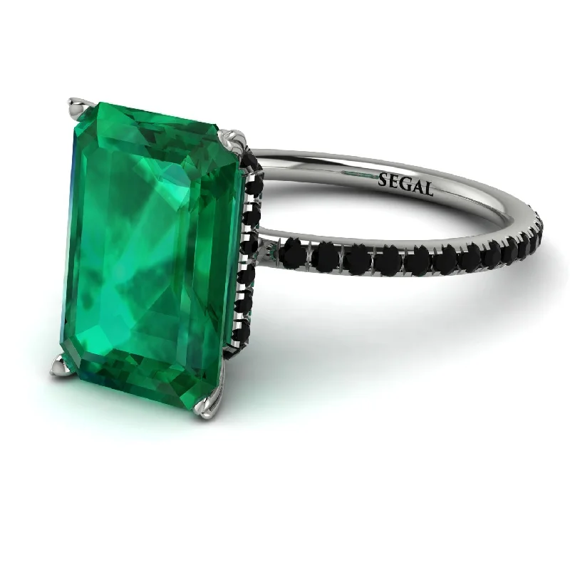 Men’s Silver Rings For Everyday Wear-Custom Hidden Halo Emerald Cut Emerald Engagement Ring - Melodi No. 3600