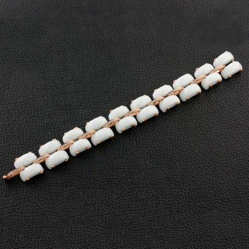 Bracelets For Evening Parties-White Agate & Diamond Bracelet