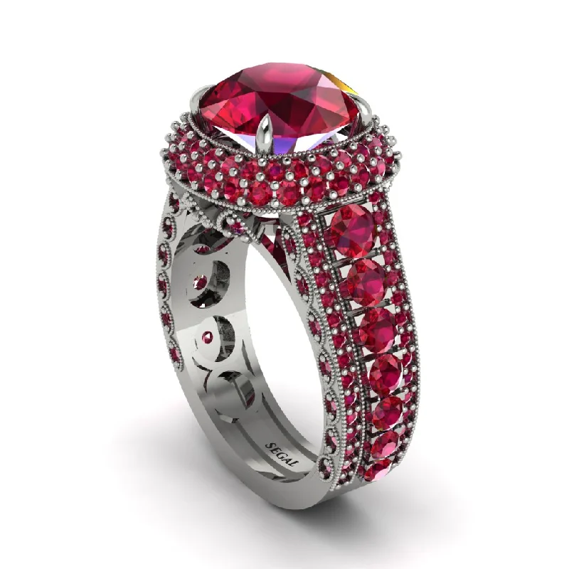 Simple Diamond Rings For Classic Fashion-Ruby Radiant Majesty Pave Engagement Ring - Cataleya No. 57