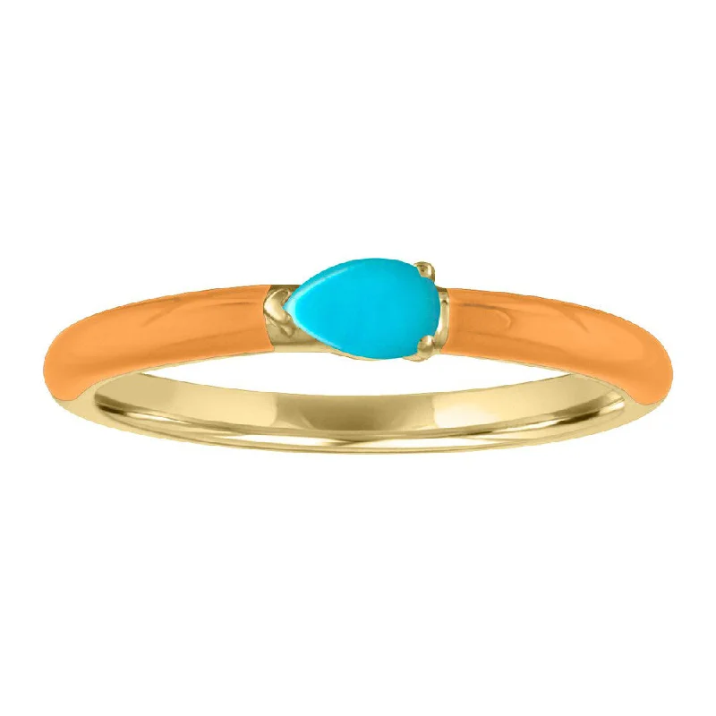 Customizable Engagement Rings For Brides-My Story "Quinn" Sunflower Enamel Pear Shaped Turquoise Ring