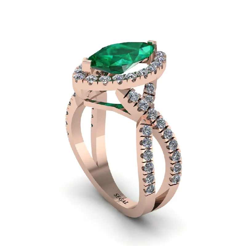 Trendy Men’s Rings For Fashion Enthusiasts-Emerald Marquise Split Shank Engagement Ring - Carly No. 5