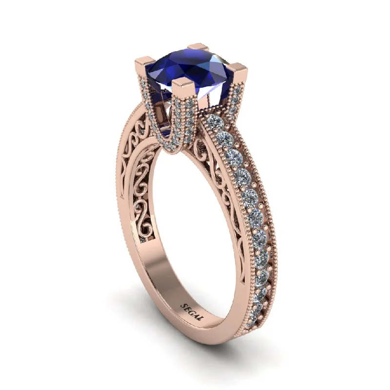 Beautiful Cocktail Rings For Evening Fashion-Sapphire Scrollwork Vintage Filigree Engagement Ring - Abby No. 14