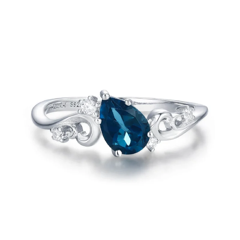 Elegant Diamond Wedding Rings For Brides-Midnight Seabed London Blue Topaz Ring