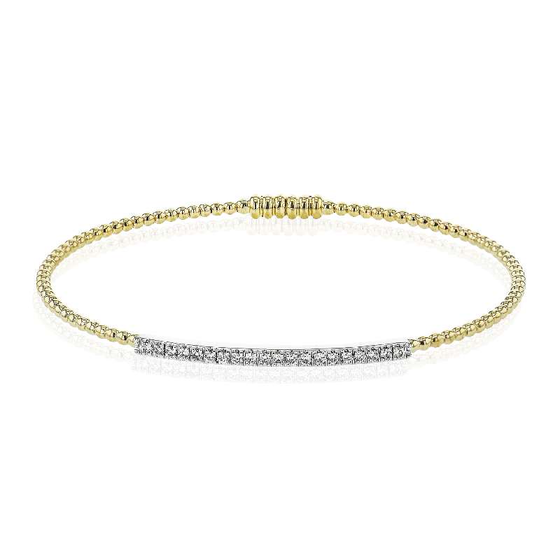 Bangles For Formal Wear-Beaded Bangle in 18k Gold with Diamonds LB2343