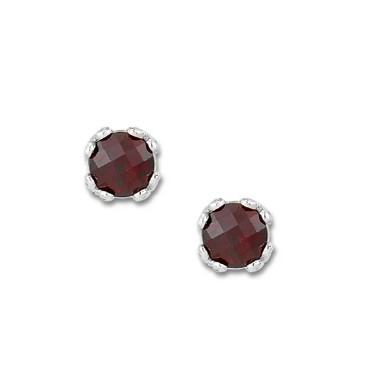 Beautiful Hoop Earrings For Every Day-Round Garnet Stud Earrings, Sterling Silver