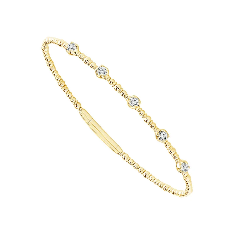 Bangles For Elegant Statement-1/3 Ctw Flexible Diamond Station Bangle Bracelet in Yellow Gold