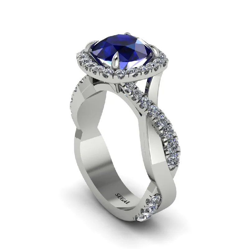 Men’s Stainless Steel Rings For Bold Style-Sapphire Twist Shank Halo Engagement Ring - Cheyenne No. 15