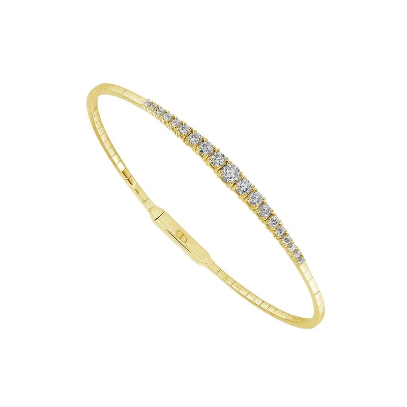 Bangles For Couple Gifts-7/8 Ctw Flexible Diamond Bangle Bracelet in 14 Karat Yellow Gold