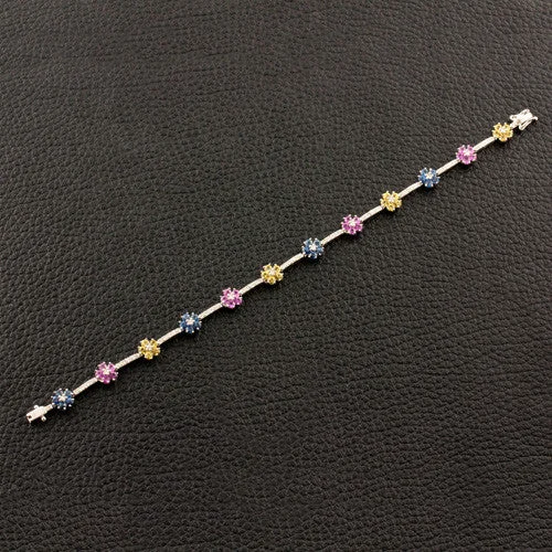 Bracelets With Cross Designs-Blue, Pink & Yellow Sapphires with Diamonds Bracelet