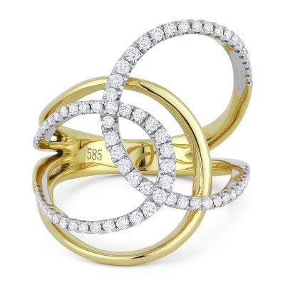 Elegant Gold Wedding Rings For Brides-14K Yellow & White Gold Diamond Crossover Design Ring R1019Y