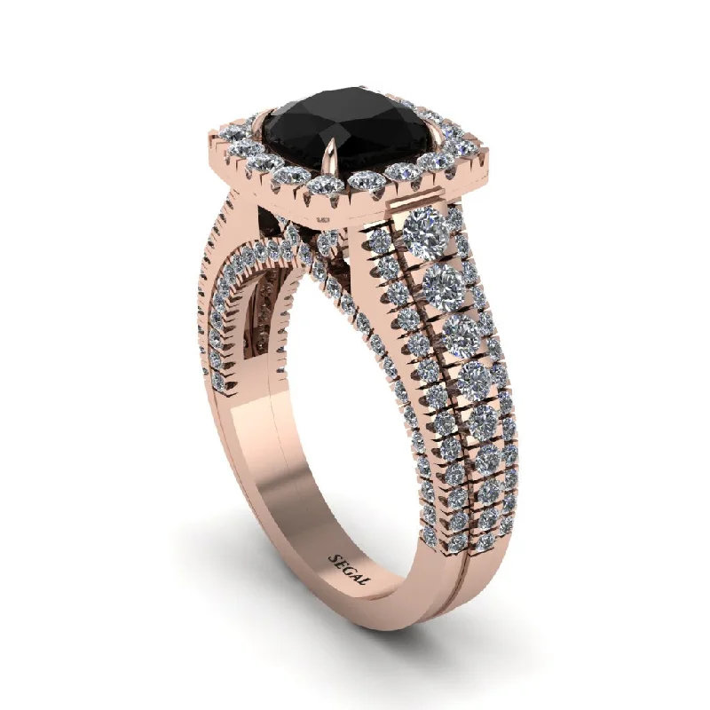 Boho Style Rings For Casual Fashion-Cushion Cut Black Diamond Eternal Splendor Engagement Ring - Lorelei No. 8