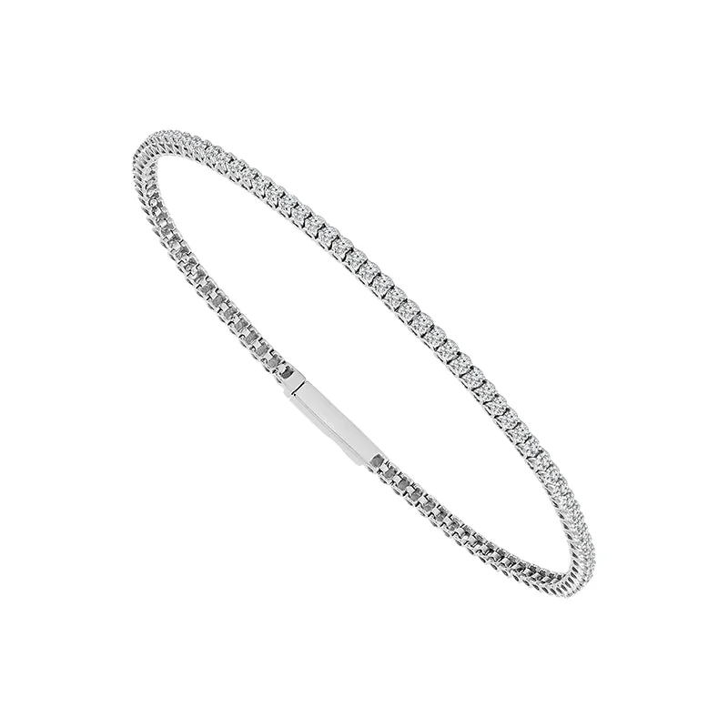 Bangles With Emerald Stones-3/4 Ctw Flexible Diamond Bangle Bracelet in 14 Karat White Gold