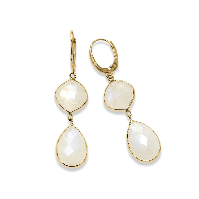 Elegant Drop Earrings For Weddings-Moonstone Dangle Earrings, 14K Yellow Gold