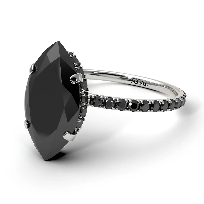 Personalized Promise Rings For Couples-Hidden Halo Marquise Black Diamond Engagement Ring - Journey No. 39