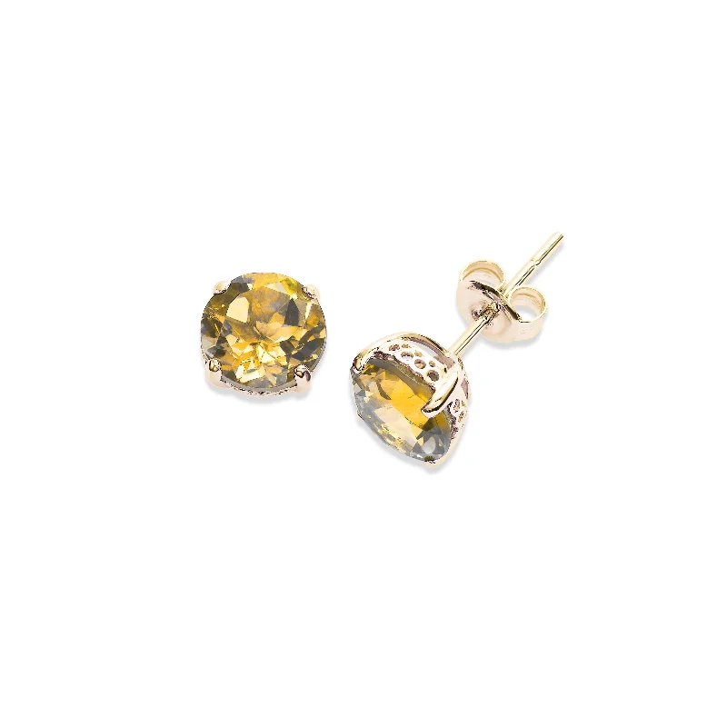 Luxury Diamond Earrings For Wedding Day-Round Citrine Stud Earrings, 6 MM, 14K Yellow Gold