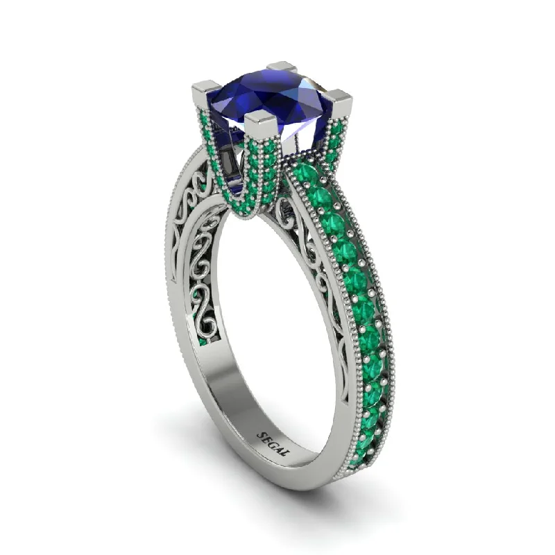 Custom Engagement Rings For Bold Brides-Sapphire Scrollwork Vintage Filigree Engagement Ring - Abby No. 30