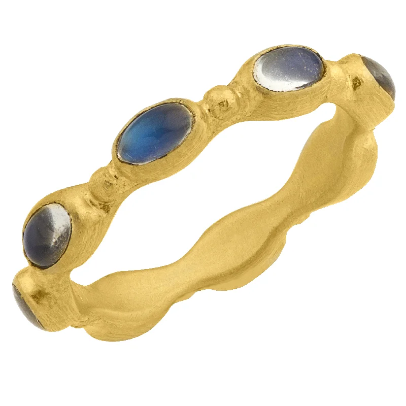 Unique Men’s Wedding Rings For Special Occasions-Lika Behar "Love" Stackable Ring Band  in 22K Gold with Rainbow Moonstones LV22-R-506-GMS