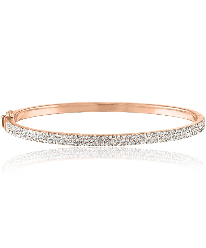 Bangles With Embellishments-Rose Gold 3 Row Hinged Diamond Bangle 492-JSA