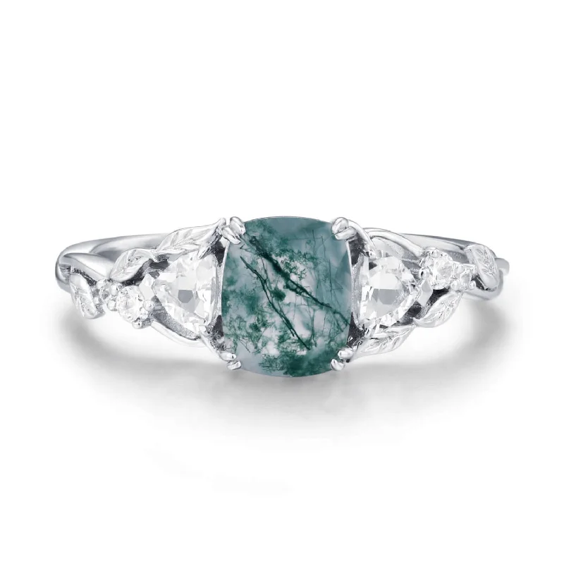 Beautiful Solitaire Rings For Engagement-Starlight Serenade Moss Agate Ring