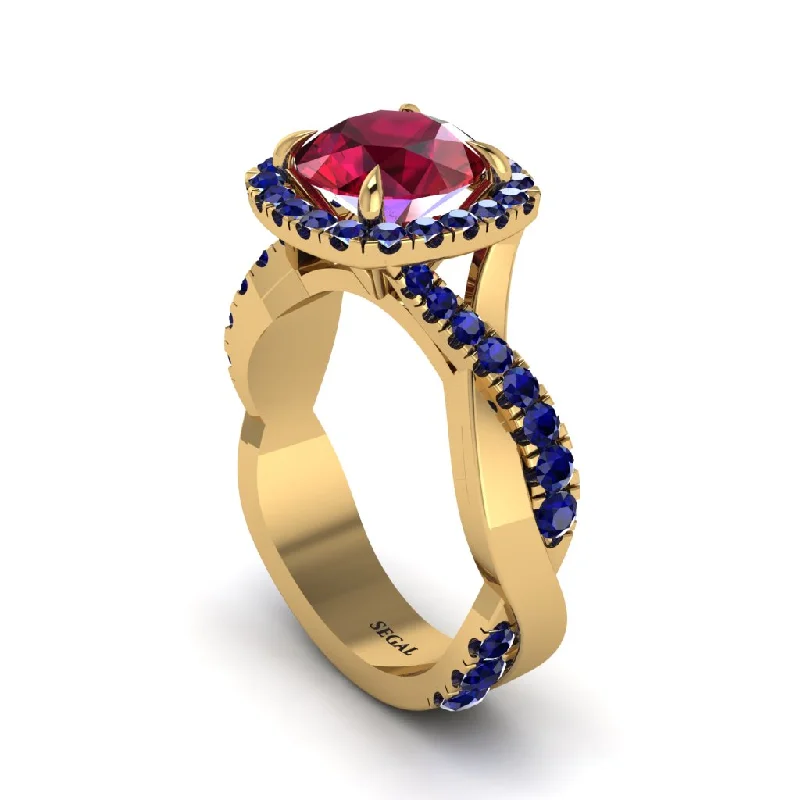 Customizable Couple Rings For Romantic Gifts-Ruby Twist Shank Halo Engagement Ring - Cheyenne No. 70