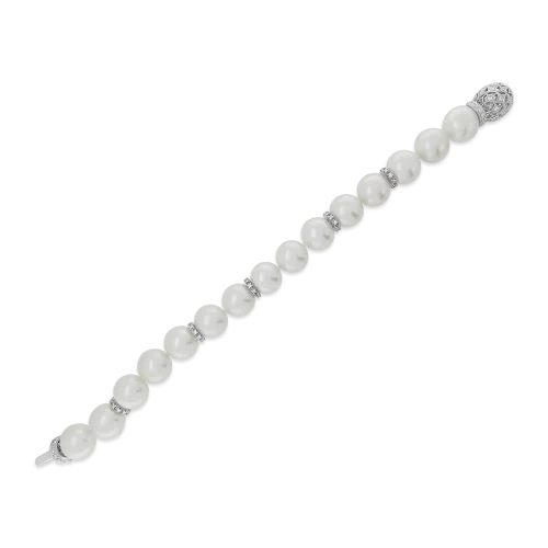 Bracelets With White Gold Plating-South Sea Pearl & Diamond Bracelet