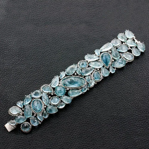 Bracelets With Sparkling Details-Aquamarine & Diamond Bracelet