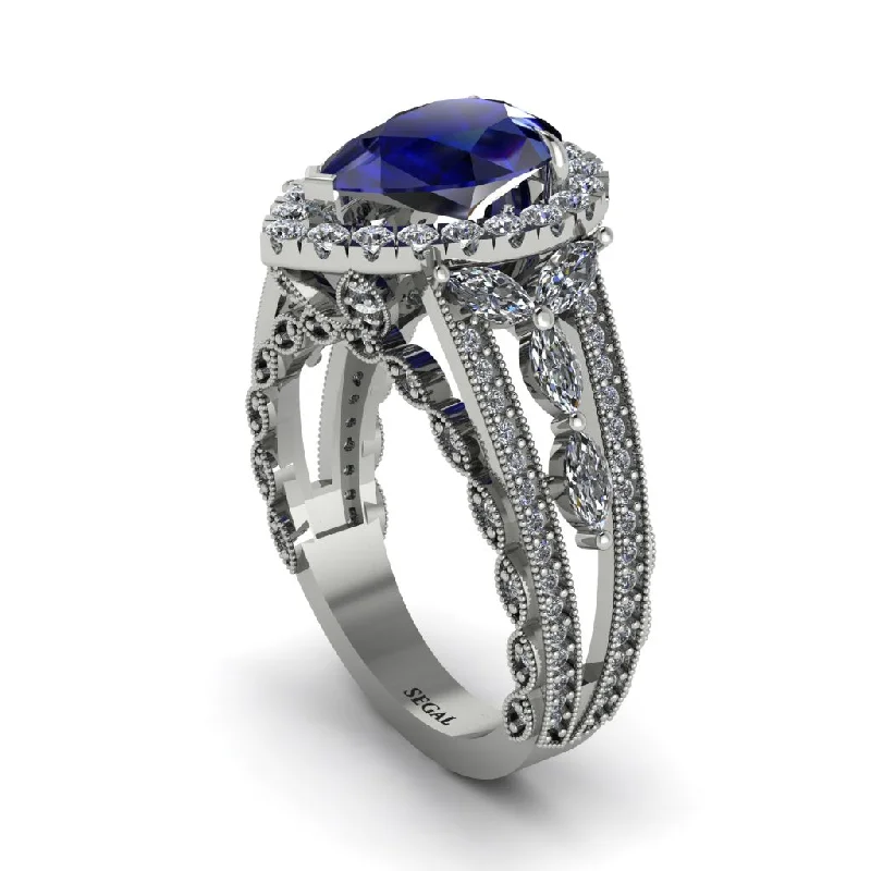 Customizable Wedding Bands For Unique Couples-Sapphire Imperial Blossom Engagement Ring - April No. 15