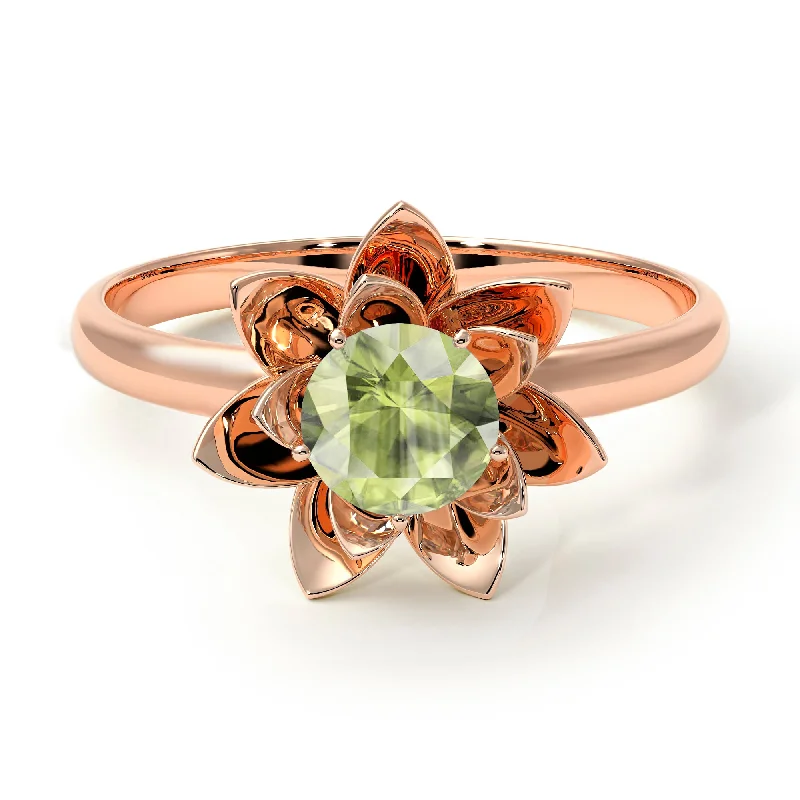 Stunning Engagement Rings For Special Moments-Lotus Flower Solitaire Peridot Ring - Lotus no. 702