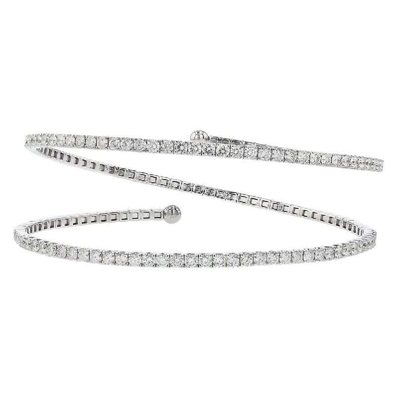 Bangles For Indian Weddings-Open Flex Double Wrap Diamond Bangle Bracelet