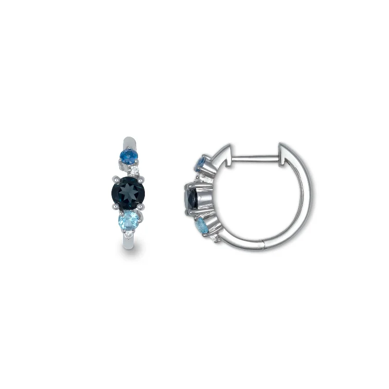 Gemstone Earrings For Unique Vibes-Blue Tone Hoop Earrings, Sterling Silver