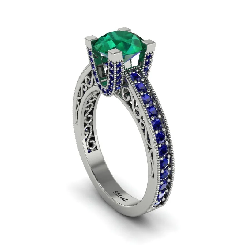 Customizable Engagement Rings For Brides-Emerald Scrollwork Vintage Filigree Engagement Ring - Abby No. 66